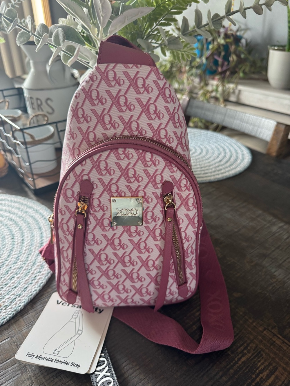 XOXO Pink Monogram Crossbody Sling Bag